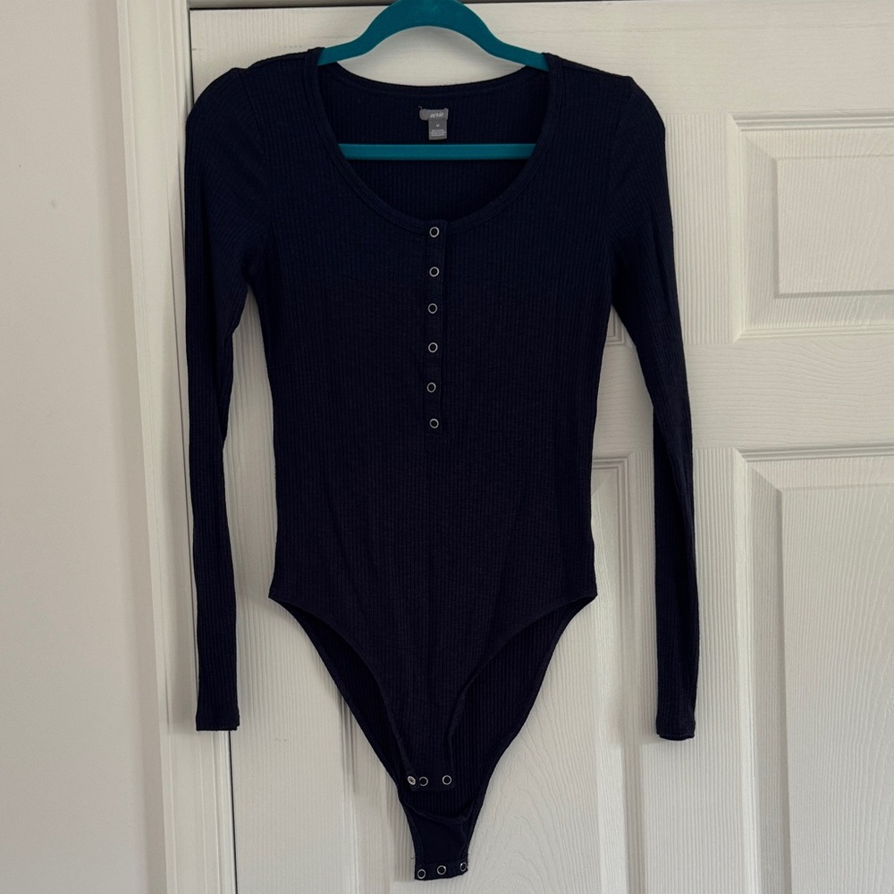 Aerie Navy Long Sleeve Top with Button Accents